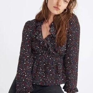 Madewell Star print Ruffle Wrap Top - Black